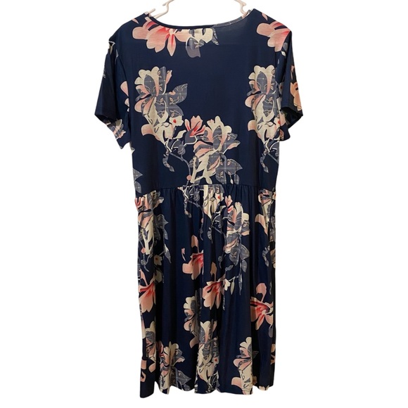 Ultranice Womens Navy Dress Sz XL Floral VNeck Pockets Business Casual Gift Flaw - Picture 2 of 7